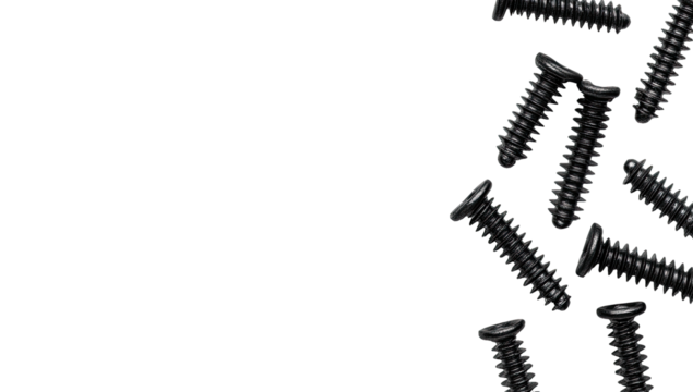 Black screws falling against a black background