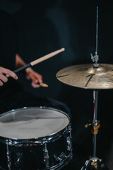 Close-up of Drum and Cymbal During a Rehearsal Session