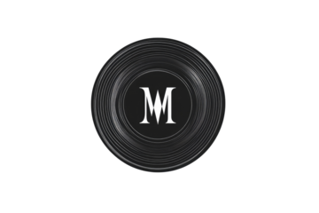 Stylish, monochrome logo featuring a central letter 'M'