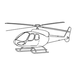 Helicopter Line Art: A simple black and white illustration of a helicopter, showcasing its sleek design and rotor blades against a white background.