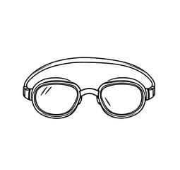 Fototapeta premium Swimming Goggles Line Art: A simple, hand-drawn illustration of classic swimming goggles, showcasing their round lenses and head strap in a black and white vector style.