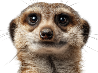 A captivating close-up shot of a meerkat with its adorable, curious gaze fixed directly at the camera