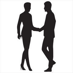 A black silhouette of two people conversing, ideal for teamwork, communication, or social interaction vector art and design projects
