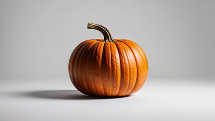 Ripe pumpkin casting shadow on white background, autumn harvest symbol