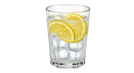 Refreshing Lemon Water: Crystal Clear Glass, Icy Cubes, Sliced Citrus