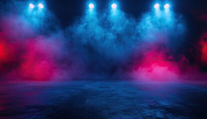Naklejka premium Neon stage with smoke and spotlights