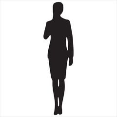 Obraz premium A black silhouette of a standing female figure in a suit, perfect for business, professional, or corporate design projects, ideal as a vector or graphic element