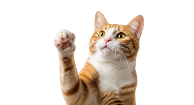 Cute Orange Cat Raising Paw