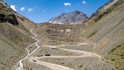 Aerial view of "El Paso de los Caracoles", Chile. At the "Los Libertadores" pass between Argentina and Chile.
