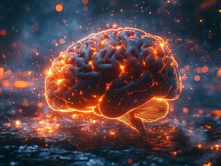 Digital concept art of a brain with electric sparks