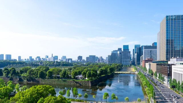 東京日比谷から望む皇居外苑方面・ドローン撮影イメージ