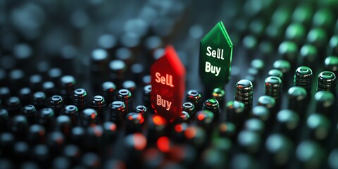 Digital financial graph with red downward Sell arrow