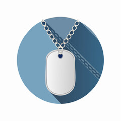 Fototapeta premium Flat design illustration of a silver dog tag pendant hanging on a chain
