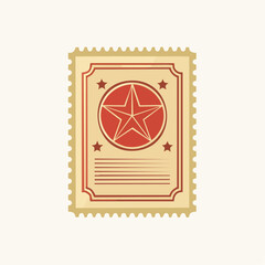 Vintage styled stamp illustration with a red star emblem on a light beige background