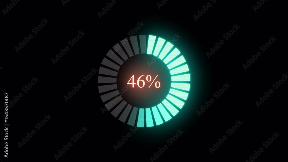 Poster animated loading circle with percent completion on black background.alpha chanel.4k video