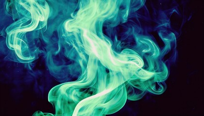 vibrant green smoke swirl on deep blue black background for surreal design use in digital art, album cover, web banner, poster, or abstract branding asset

