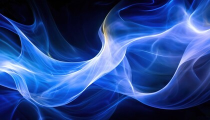 ethereal blue lightwave swirl on black background with fluid silk texture and glowing lines for abstract web design, digital banner, branding, or tech backdrop

