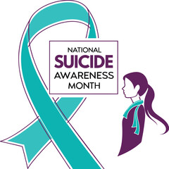 National Suicide Awareness Month Ribbon Poster with Minimalist Bold Typography and Clean White Background