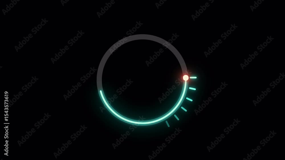 Poster animated neon loading circle with red indicator on black background video.alpha chanel.4k video