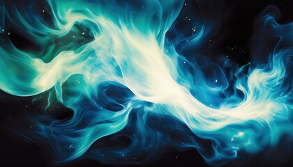 glowing teal cosmic nebula burst with swirling energy waves and star cluster in deep space background for sci-fi poster, web banner, album cover, or branding design

