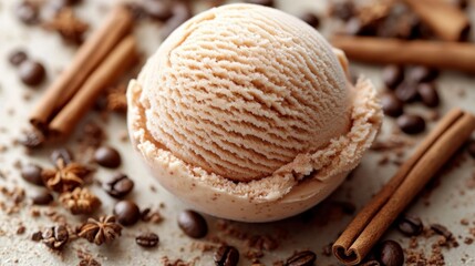 Creamy cinnamon ice cream scoop