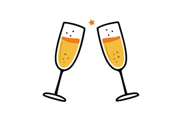 hand drawn glasses of champagne illustration.