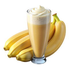 Banana smoothie with whipped cream isolated on transparent background