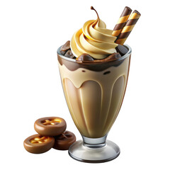 Delicious chocolate caramel milkshake isolated on transparent background