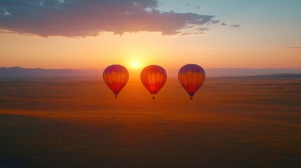 Fototapeta premium Sunrise hot air balloons over golden field
