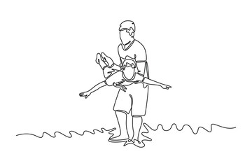 Holiday at the beach concept. Single line draw design. Vector graphic illustration