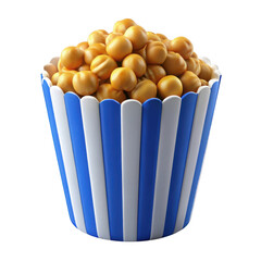 Roasted soybeans in blue striped bucket isolated on transparent background