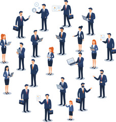 Minimalist Business People Vector Illustration in Circular Layout Featuring Professional Interaction and Communication