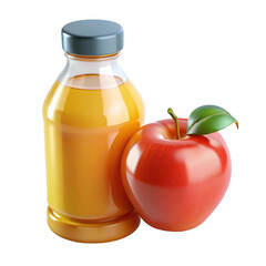 Apple juice bottle and apple isolated on transparent background