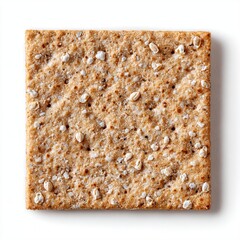 A close-up of a whole-wheat cracker with seeds and grains. It has a rustic, appetizing appearance