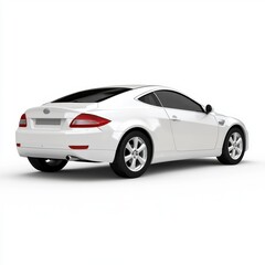 White Sleek Coupe Rear View on White Background