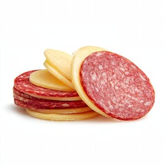 Stack of salami and cheese slices, ready to eat. Perfect for a snack or appetizer.