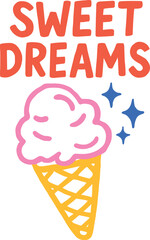 Vector hand‑drawn “Sweet Dreams” illustration with cotton candy in dreamy doodle style