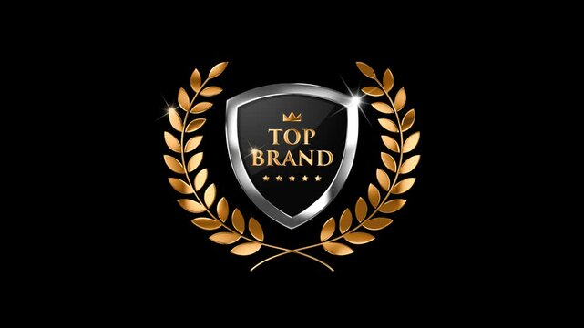 Vip Golden with laurel wreath and shield Animated, Transparent background. 4K resolution