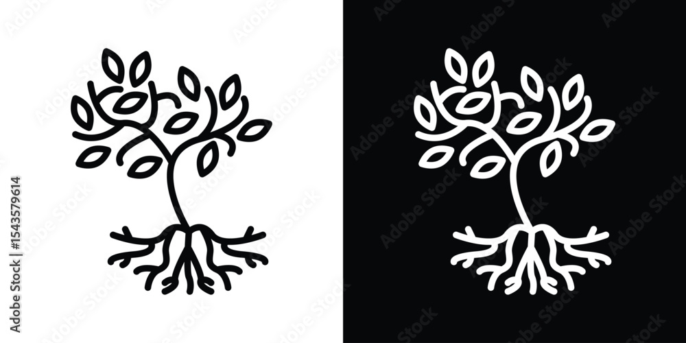 Poster tree with roots and leaves icon filled flat sign concept for web design.