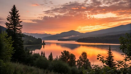 Fototapeta premium sunset over lake in2025