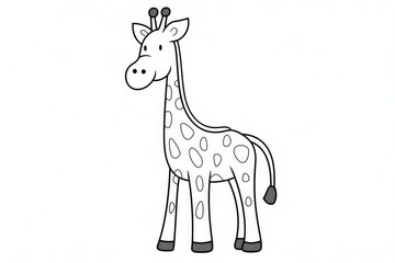 Fototapeta premium Simple cartoon giraffe coloring page with thick black lines, vector line art style on white background