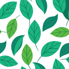 Seamless pattern of green leaves on white background vector design illustration