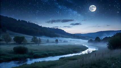 mountain landscape with moon