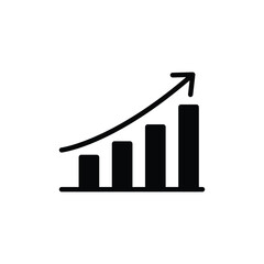 A simple black and white graphic showing an upward trending bar graph symbolizing growth and progress.