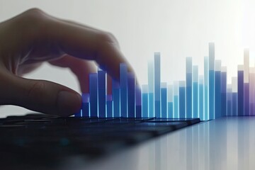 Hand interacting with digital bar graphs on a keyboard