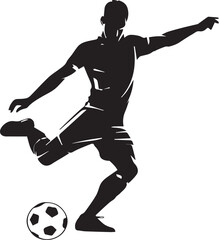 Naklejka premium Black silhouette illustration of a soccer player kicking the ball towards the goal