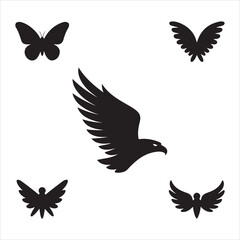 Flying Birds and Butterfly Wings Silhouette