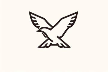 Fototapeta premium Minimalistic seagull line drawing in flight with continuous black outline on white background, elegant simple vector logo design