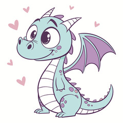Obraz premium Cute cartoon dragon with heart accents whimsical vector illustration for children