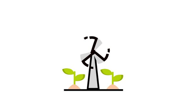 Minimal Black and White Animated Farmer with Green Saplings | Vector Style | 4K Clip